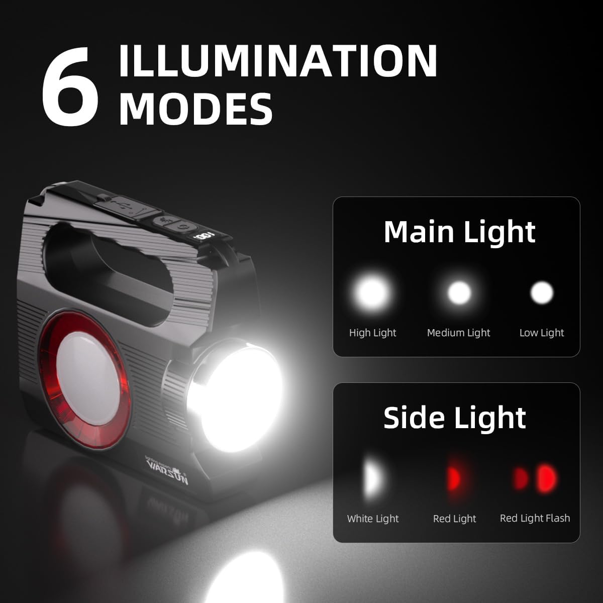 WARSUN Hand Crank Solar Powered Flashlight, Emergency Rechargeable LED Flashlight, Survival Flashlight with 6 Modes, 600 Lumens, Up to 20 Hours of Runtime, Great for Outdoor, Camping, Hiking, Fishing