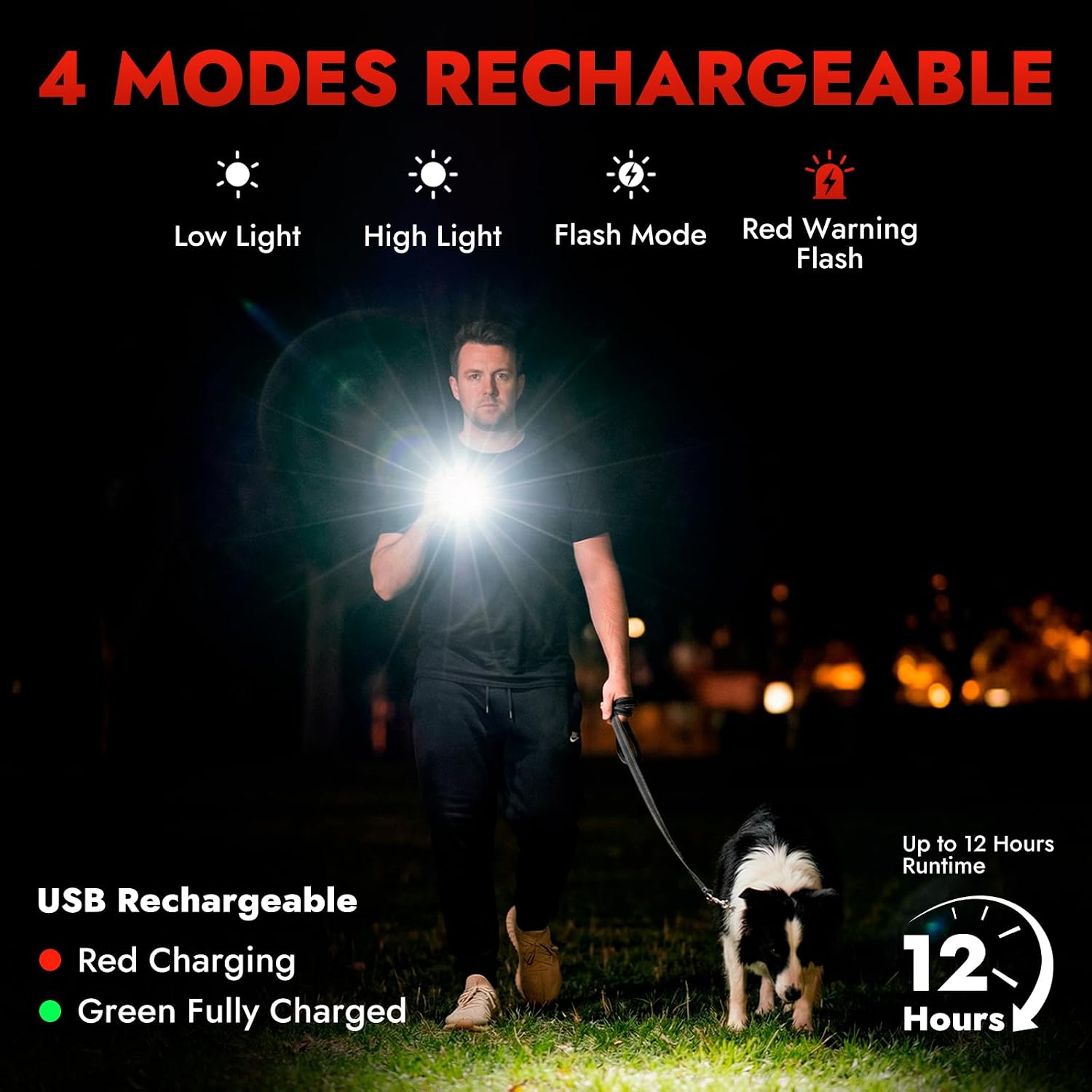 WARSUN G2 Rechargeable Keyring Flashlight 3 Pack COB LED Black