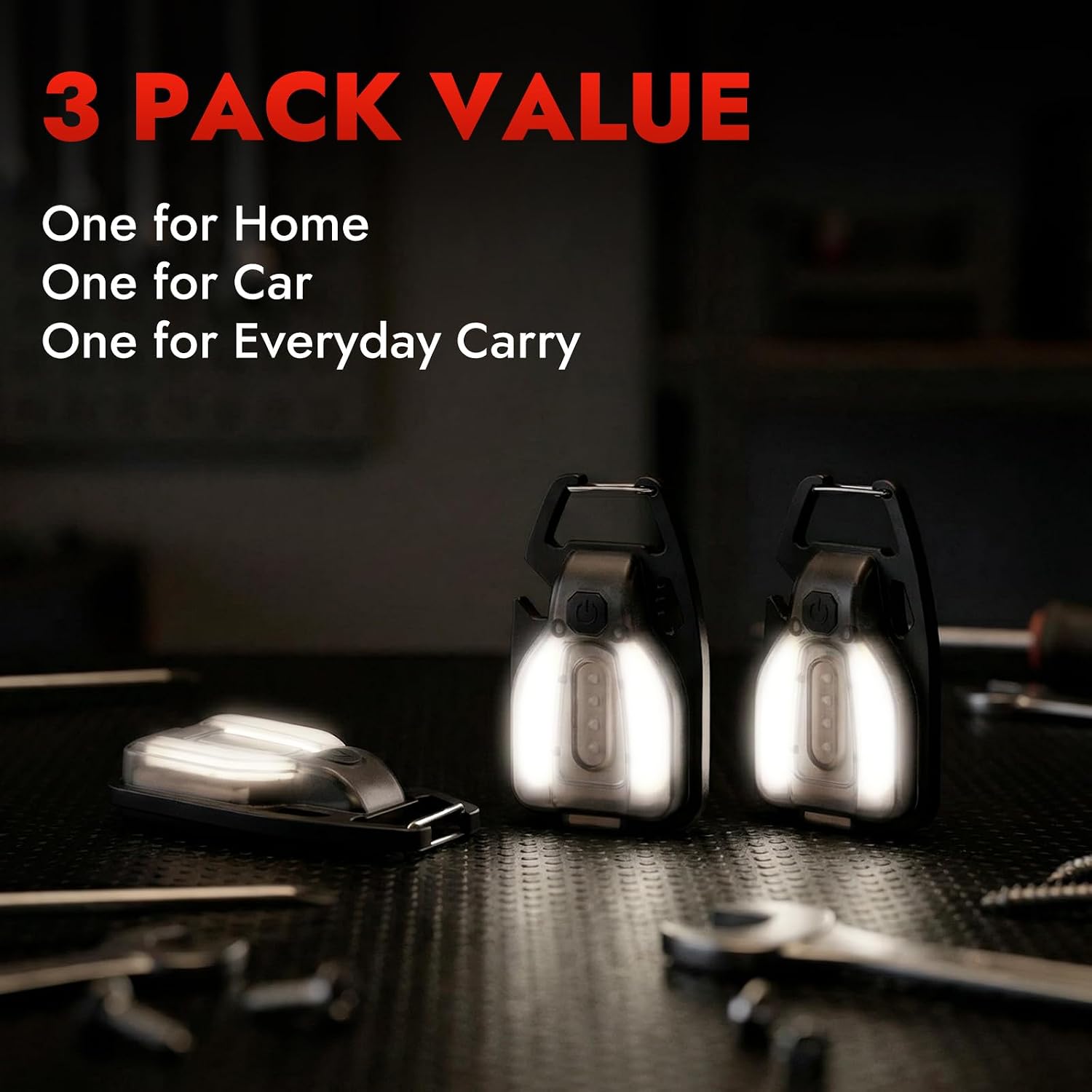 WARSUN G2 Rechargeable Keyring Flashlight 3 Pack COB LED Black