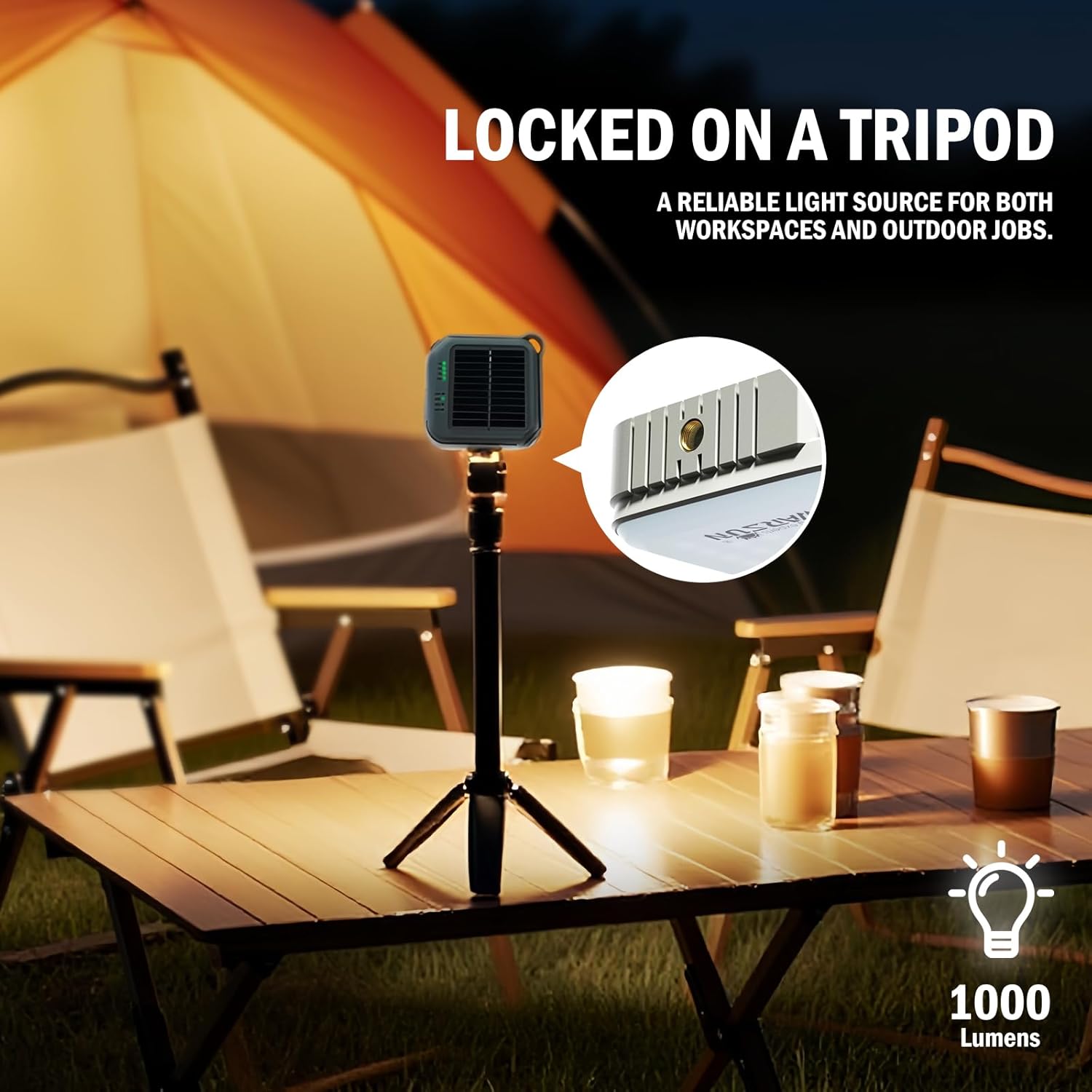 WARSUN Rechargeable Camping Lantern 1000 Lumens, 6000mAh Portable LED Light with Solar Charging, 4 Color Temperatures, 3 Brightness Levels, Hanging Flashlight for Outdoor Use