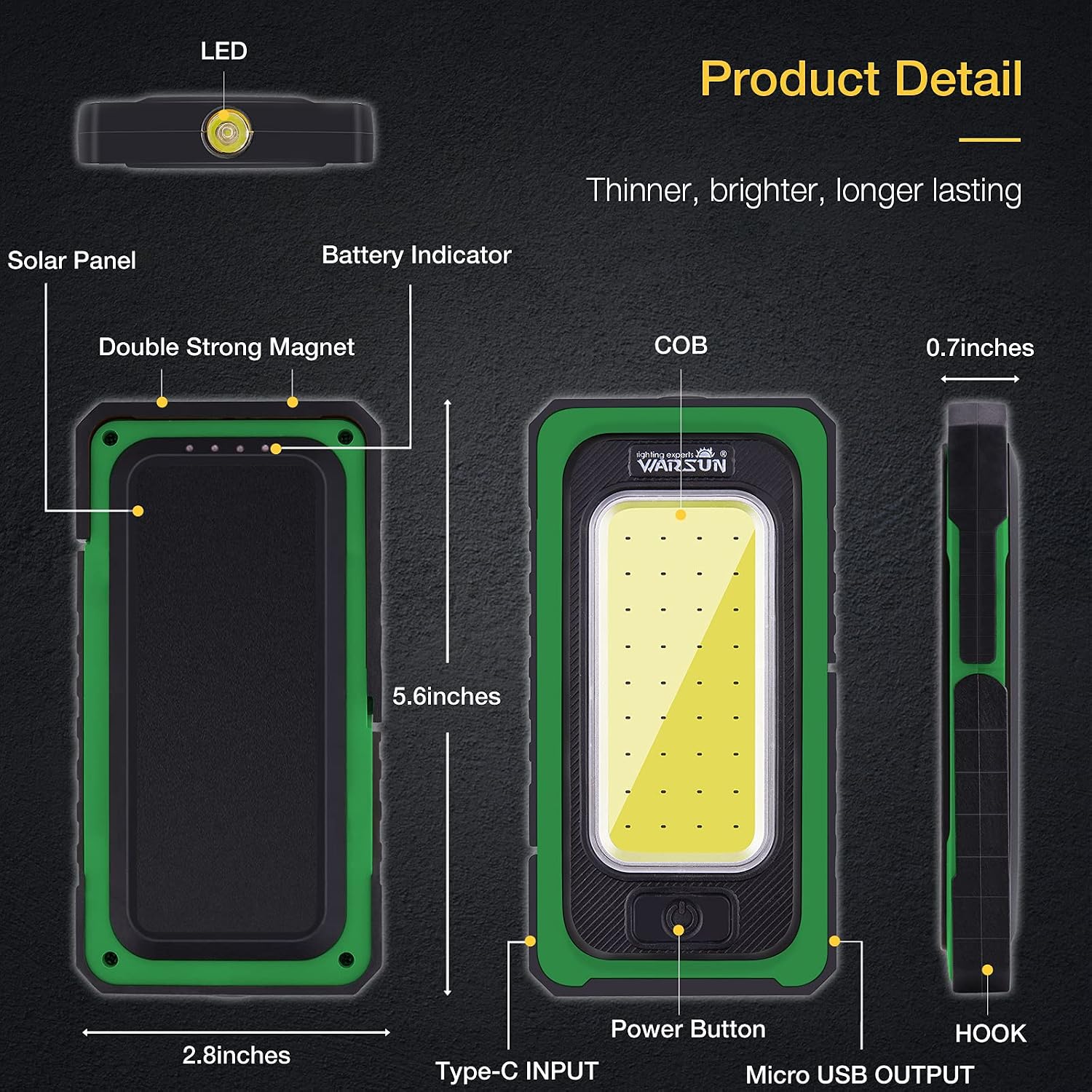 WARSUN Y40 Rechargeable LED Work Light 1500 Lumens Magnetic Green