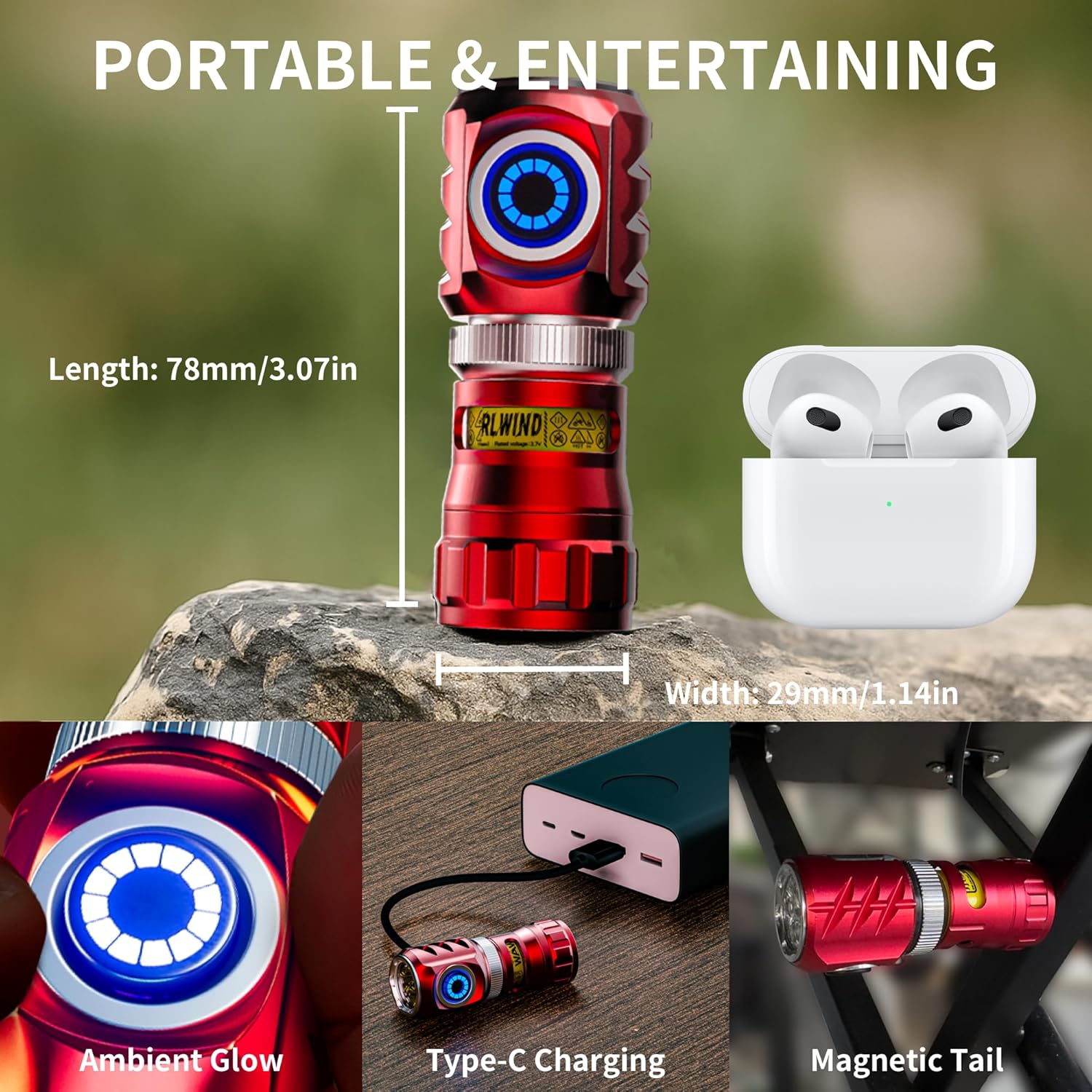 WARSUN Mini Spinning Flashlight 1000 Lumens – Rechargeable USB-C, Durable Aluminum Alloy, 5 Modes Pocket Flashlight, High Lumen EDC Light, Magnetic Base for Camping & Everyday Use