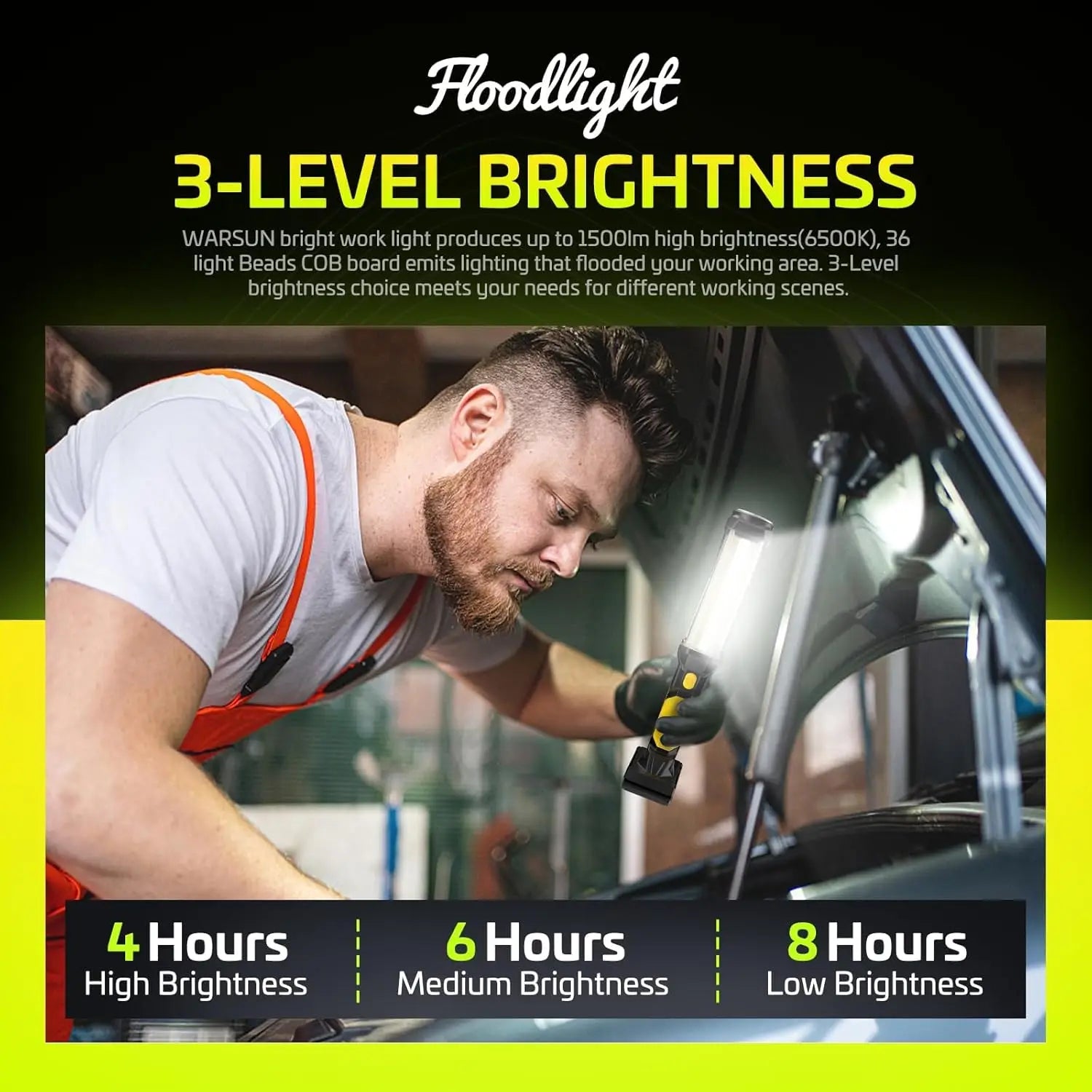 WARSUN DJ60 Rechargeable LED Work Light 1200 Lumens Yellow