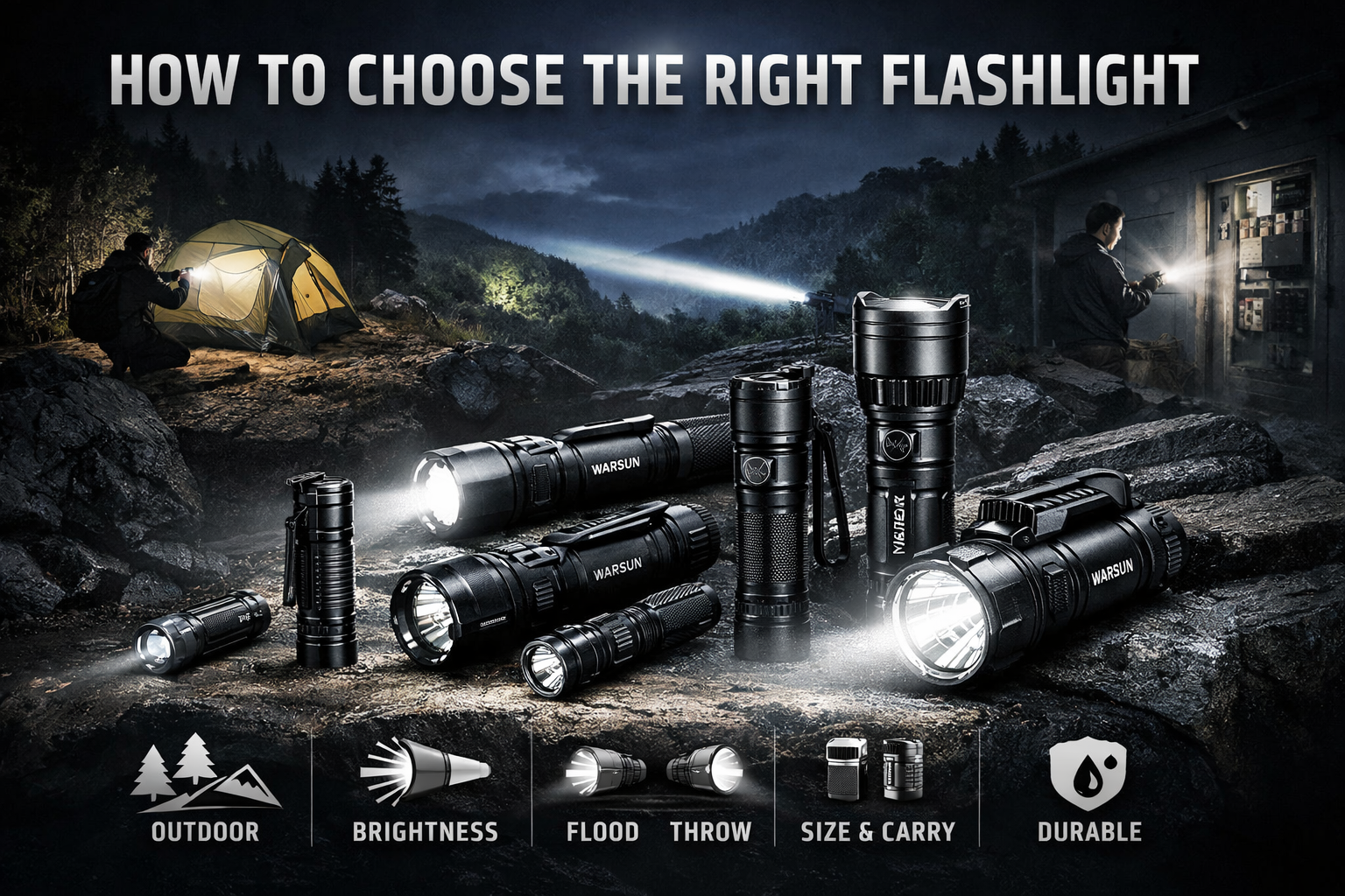 WARSUN rechargeable flashlight guide for outdoor and emergency use