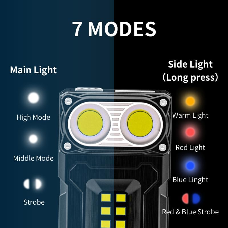WARSUN DC08 Swivial LED Flashlight Rechargeable, 800 Lumens Mini Work Lihgt, Small EDC Flashlight Clip On with Back Clip, Magnetic Flashlight, for Emergency, Walk Dog, Working, Hiking, Camping