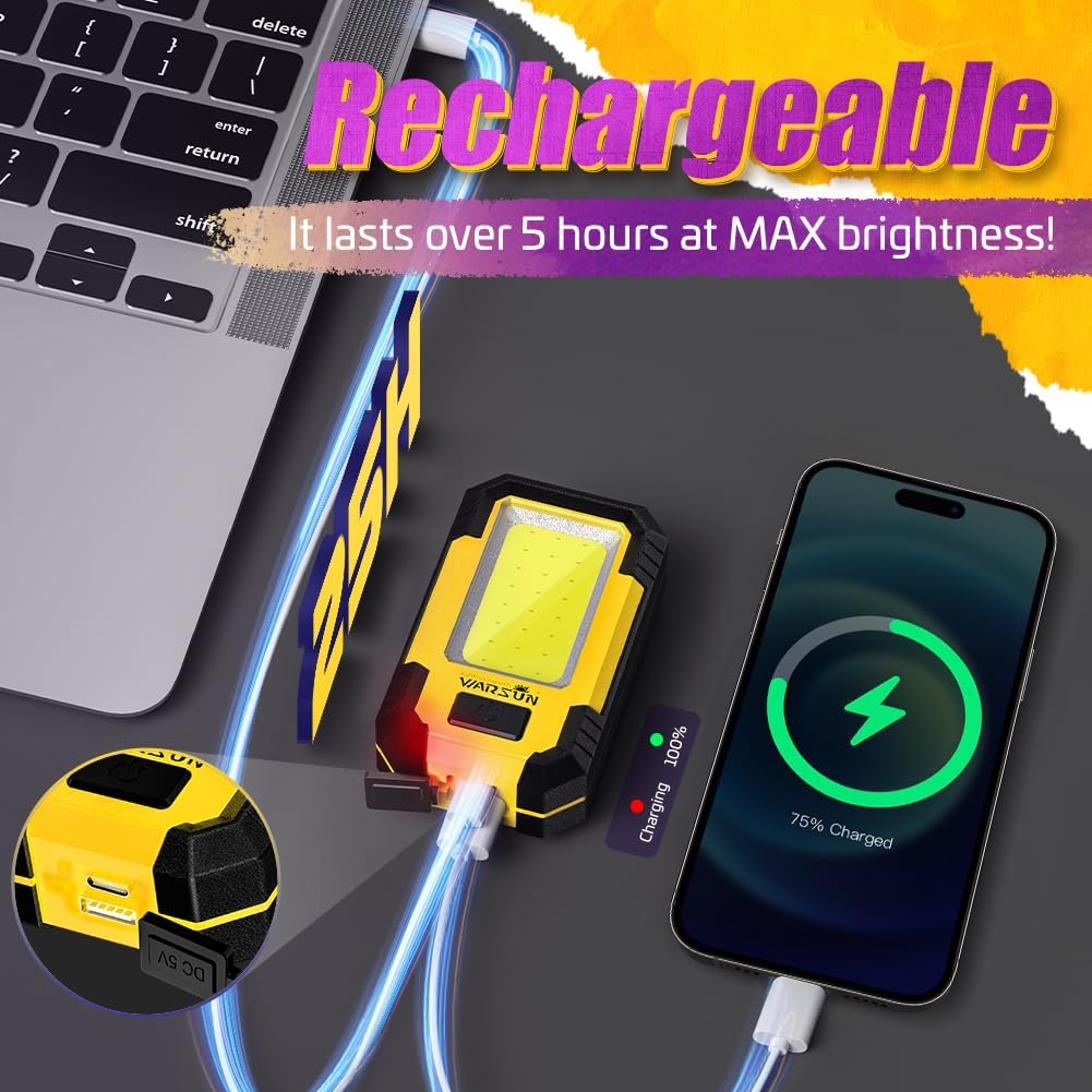 WARSUN Y36 Rechargeable LED Work Light 1200 Lumens Yellow