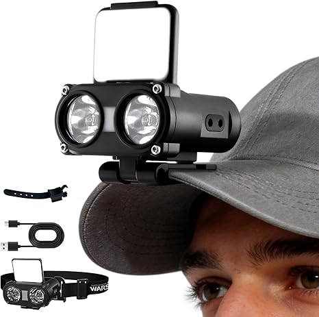 Lampe frontale de pêche réglable à 90° noire