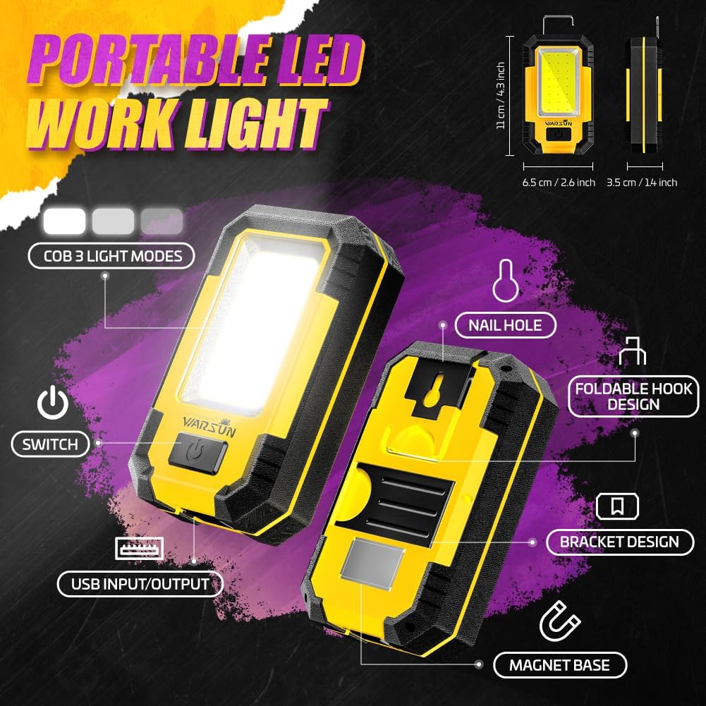 WARSUN Y36 Rechargeable LED Work Light 1200 Lumens Yellow