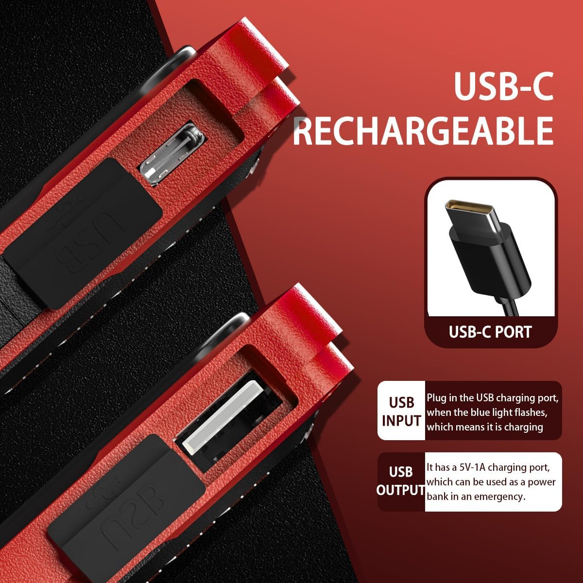 WARSUN Y40 Rechargeable Portable Magnetic Work Light 1500 Lumens Red