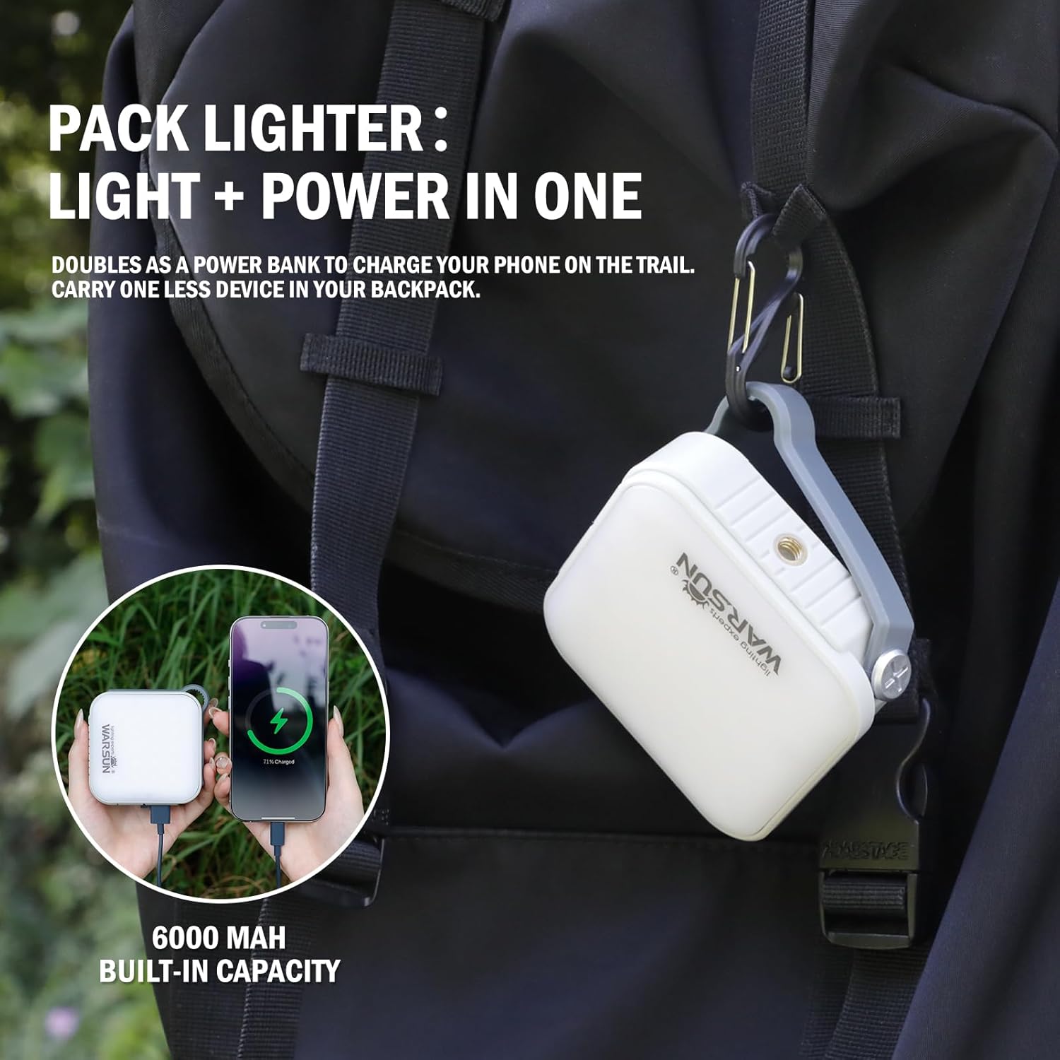 WARSUN Rechargeable Camping Lantern 1000 Lumens, 6000mAh Portable LED Light with Solar Charging, 4 Color Temperatures, 3 Brightness Levels, Hanging Flashlight for Outdoor Use