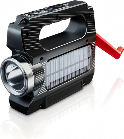 WARSUN Hand Crank Solar Powered Flashlight, Emergency Rechargeable LED Flashlight, Survival Flashlight with 6 Modes, 600 Lumens, Up to 20 Hours of Runtime, Great for Outdoor, Camping, Hiking, Fishing