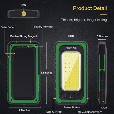 WARSUN Y40 Rechargeable LED Work Light 1500 Lumens Magnetic Green
