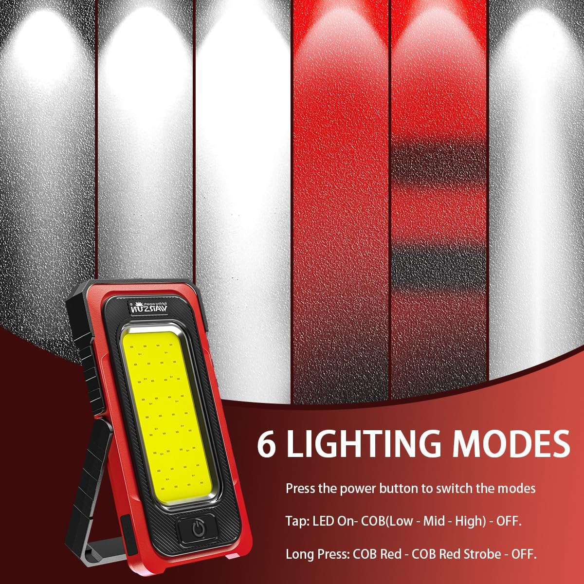 WARSUN Y40 Rechargeable Portable Magnetic Work Light 1500 Lumens Red