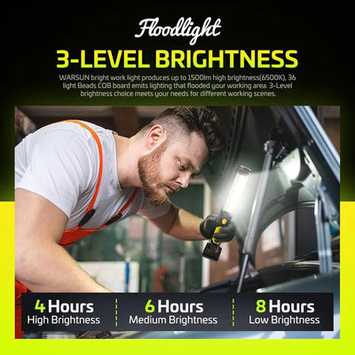 WARSUN DJ60 Rechargeable LED Work Light 1200 Lumens Yellow